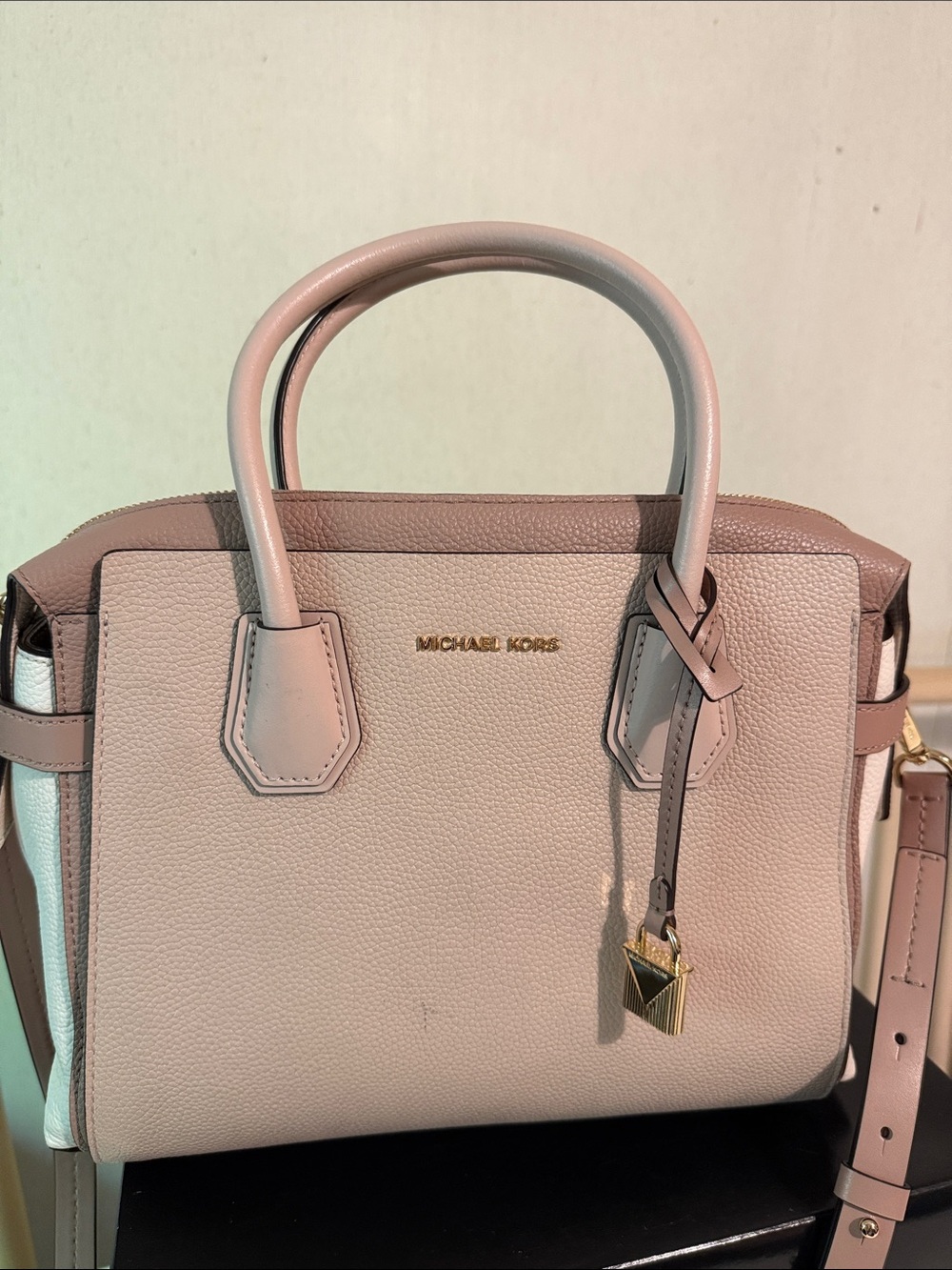 Michael Kors Pale Pink Leather Satchel with Gold Hardware